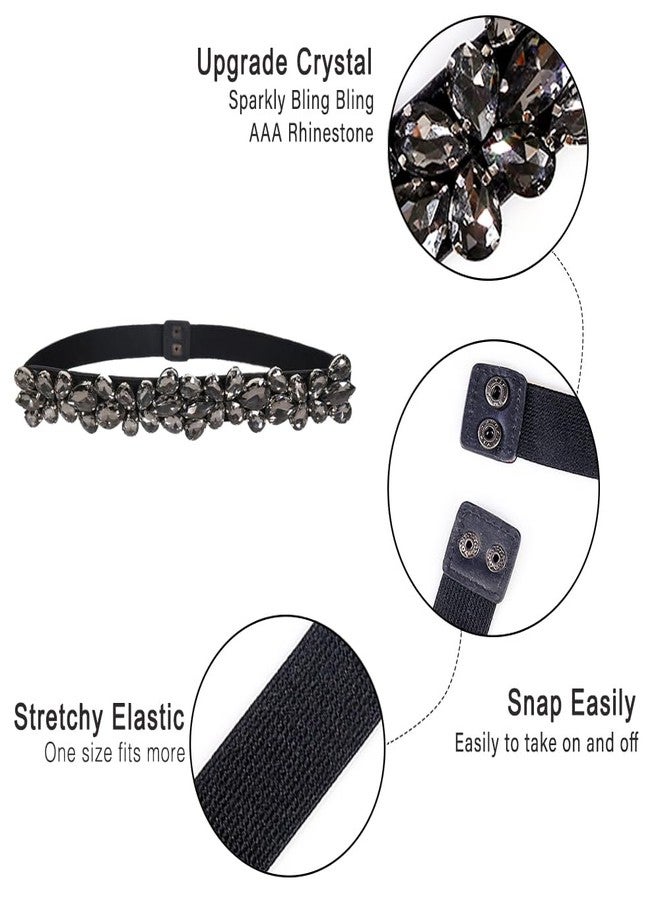 Dorchid Women Rhinestone Belt Crystal Sparkly Dress Belts Thin Elastic Waist Belts for dressy Lady (Black, 36~40") - Image 3